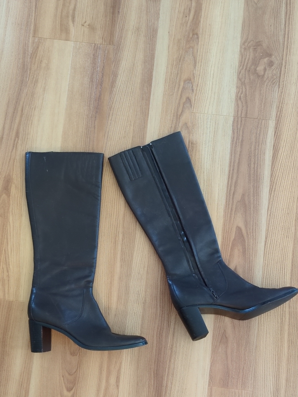 Worthington Black Leather Knee-High Heeled Boots - Picture 1 of 1